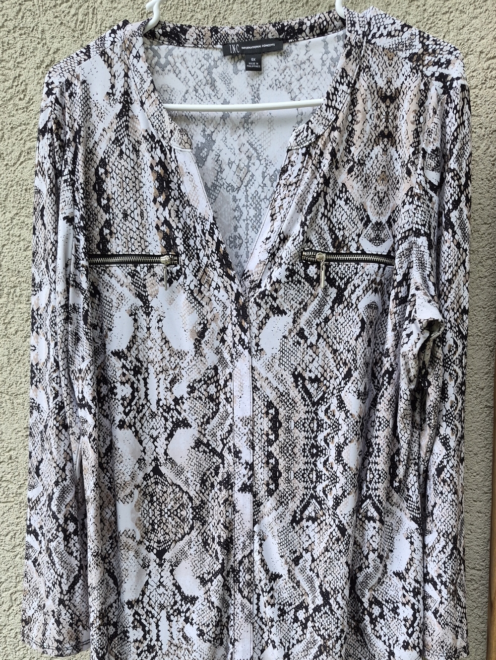 INC International Concepts Snake Print V-Neck Tunic in White and Black